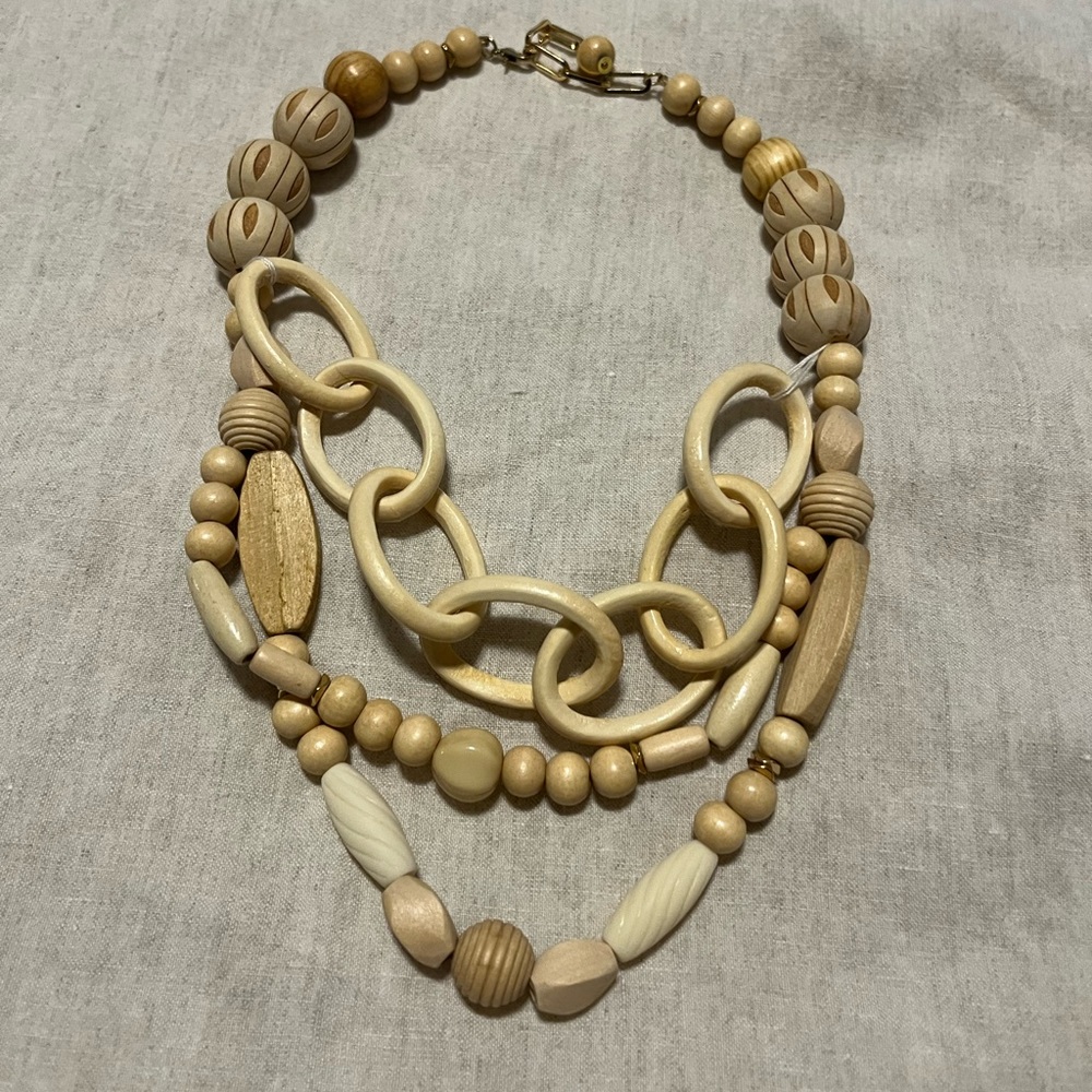 Anthropologie Wooden Beaded Necklace - Natural Tones